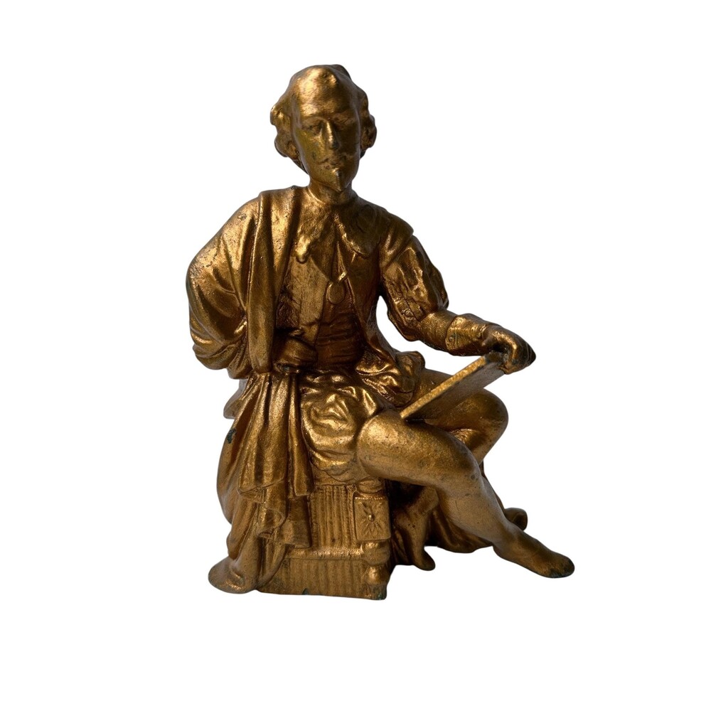 Vintage William Shakespeare Statue: Spelter, Gilt Bronze Finish, Literary Decor